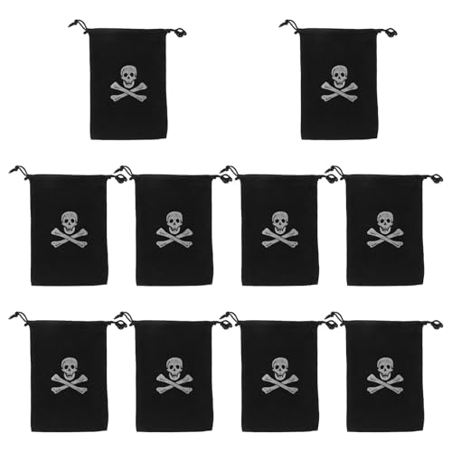 Hemobllo 10 Stück Piratenbeutel, Halloween-süßigkeitenbeutel, Aufbewahrungsbeutel mit Kordelzug für Partyzubehör, Strapazierfähiges Polyester, Schwarz, 15,5 X 11,4 Cm Hemobllo 10 Stück Piratenbeutel, Halloween-süßigkeitenbeutel, Aufbewahrungsbeutel mit Kordelzug für Partyzubehör, Strapazierfähiges Polyester, Schwarz, 15,5 X 11,4 Cm von Hemobllo