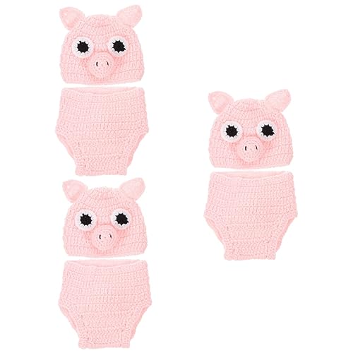 Hemobllo 3 Sätze handgehäkelte Kleidung Neugeborenes -Outfit Kleidung für neugeborene Jungen für geburt babyshowergeschenk Babykleidung Häkelkostüm für Babys wolle Rosa von Hemobllo