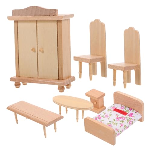 Hemobllo Miniatur Holzmöbel Puppenhaus Schlafzimmer Möbel Modell Detailreiche Miniatur Tisch Stühle Farbenfrohe Puppenhaus Dekoration für Sammler Hemobllo Miniatur Holzmöbel Puppenhaus Schlafzimmer Möbel Modell Detailreiche Miniatur Tisch Stühle Farbenfrohe Puppenhaus Dekoration für Sammler von Hemobllo