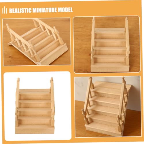 Hemobllo Miniatur Holztreppe mit Handlauf Puppenhaus Miniaturtreppe Unlackiert DIY Modell Kleine Treppe für Mikro Landschaft Dekoration Kreatives Hemobllo Miniatur Holztreppe mit Handlauf Puppenhaus Miniaturtreppe Unlackiert DIY Modell Kleine Treppe für Mikro Landschaft Dekoration Kreatives von Hemobllo