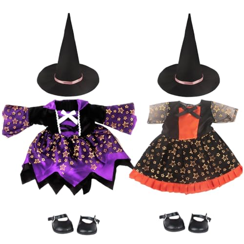 2 Set 18 Zoll Puppenkleidung und Accessoires enthalten Hut, Kleider und Schuhe Pretty Puppenkleidung für 18 Zoll Puppen Halloween Kostüme Geschenke für kleine Mädchen (Nicht einschließlich Puppe), 18 von Hemore