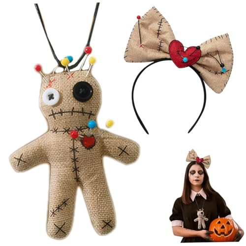 2pcs/Set Voodoo -Kostüm, Halloween Accessoires umfasst Schleifen Stirnband und Puppenkette gruseliges Voodoo -Kostüm für Frauen Cosplay Halloween Dekorationen, Halloween -Accessoires, Voodoo -Kostüm von Hemore