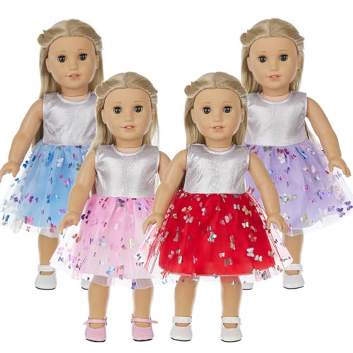 Hemore Babypuppenkleidung, 4 Sets 18 -Zoll -Puppenschmetterlinge Mesh Kleid, handgefertigte Puppenkleidung für Mädchenpuppenzubehör (Stil 1) von Hemore