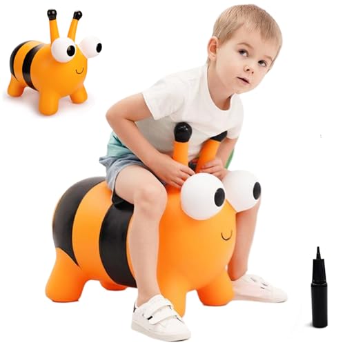 Biene Bouncy Horse, 60 cm/23,6 Zoll PVC-Fahrt Biene aufblasbare Hüpftiere für Kleinkinder 1-3, aufblasbare Fahrt auf Bouncer Hoping Toys, Bouncy Horse für Kleinkinder 1-3 von Hemore