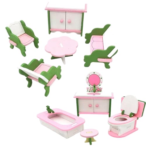 Dollhouse Möbel 2 Set Holzsimulation Miniatur Dollhouse Möbel, Dollhouse Miniaturen umfassen Stuhl Kommode Badewanne Toilettenmodell, Trep Play Toys Gift für Kinder, 1/12 Skala Dollhouse Furns von Hemore