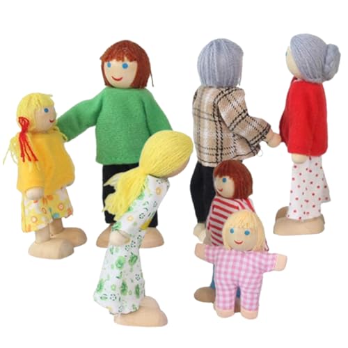 Dollhouse People 7pcs Dress-up Family Dollhouse Puppen süße kleine Holzpuppenpuppenhouse-Zahlen umfassen Opa, Oma, Mama, Papa, Jungen und Mädchen Stil 1, kleine Puppen für Puppenhaus, Holzpuppen von Hemore