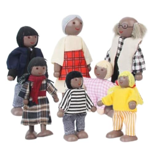 Dollhouse People 7pcs Dress-up Family Dollhouse Puppen süße kleine Holzpuppenpuppenhouse-Zahlen umfassen Opa, Oma, Mama, Papa, Jungen und Mädchen Stil 2, kleine Puppen für Puppenhaus, Holzpuppen von Hemore