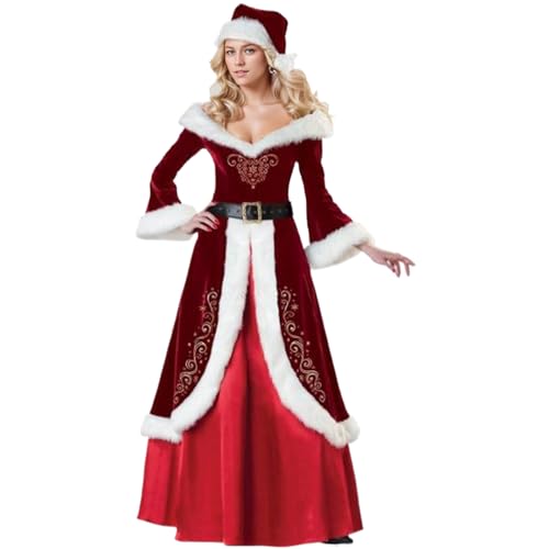 Frau Claus Kostüm Erwachsene Frauen, 3pcs/Set Samt Frau Claus Kostüm mit Kleid, Hut und Gürtel für Weihnacht Cosplay Party (L) von Hemore