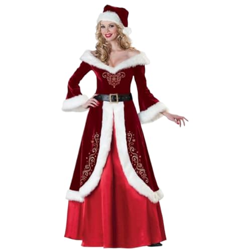 Frau Claus Kostüm Erwachsene Frauen, 3pcs/Set Samt Frau Claus Kostüm mit Kleid, Hut und Gürtel für Weihnacht Cosplay Party (M) von Hemore