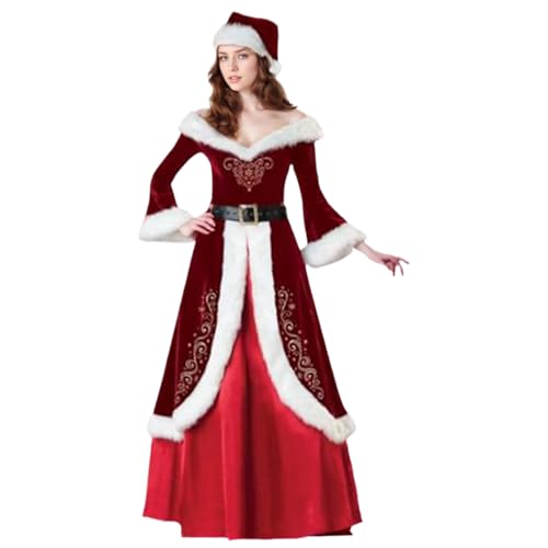 Frau Claus Kostüm Erwachsene Frauen, 3pcs/Set Samt Frau Claus Kostüm mit Kleid, Hut und Gürtel für Weihnacht Cosplay Party (XXL) von Hemore