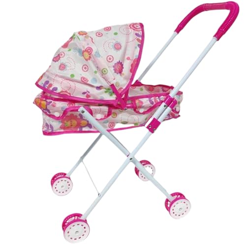 Hemore Babypuppenwagen, Faltbare Puppenwagen mit Kapuze und weicher Griff, Kinderspielzeug Kinderwagen, Babypuppenwagen, Blumenmuster Baby Kinderwagen für Puppen von Hemore