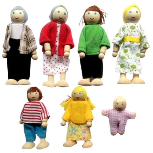 Hemore Dollhouse People, 7PCS/Set Holzpuppenhaus -People -Zahlen, Holzpuppenhaus -People -Familienpuppen für Kinder, so tun Spiele und einfallsreicher Spaß von Hemore