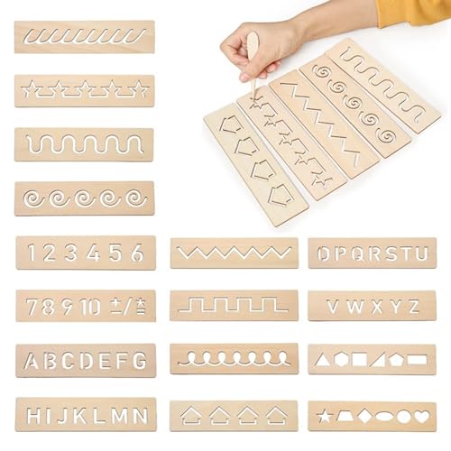 Hemore Holz Alphabet -Tracing -Board, 8pcs 2x8inch Briefverfolgung des Sensoriums, Alphabet -Lernmontessori -Spielzeug, Schreiben von Threadboard für Kinder (Stil 2) von Hemore