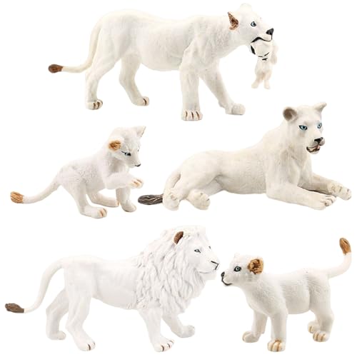 Hemore Löwen Figur 5pcs künstliche realistische Löwen Statue 5 Löwen Figur umfasst männliche, weibliche und Jungen dekorativen Löwen Spielzeug, Tierspielzeug, Löwenstatue von Hemore