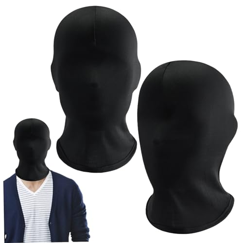 Hemore Schwarze Full Face Maske, 2pcs elastische atmungsaktive Schwarze Skimaske für Männer, Größe voller Kopfbedeckungen, schwarzes Gesichtsabdeckung für Cosplay -Party -Kostüm von Hemore