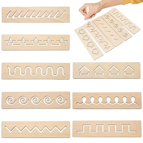 Holz Alphabet -Tracing -Board, 8pcs 2x8inch Buchstabe Tracing Sensory Pad, Alphabet -Lernmontessori -Spielzeug, Schreiben von Threadboard für Kinder (Stil 1) von Hemore