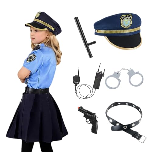 Polizeikostüm für Kinder, 1 Set Kids Police Officer Kostüm mit Spielzeugzubehör, Cop Uniform Cosplay-Outfit für Mädchen Halloween (Höhe: 110-120 cm) von Hemore