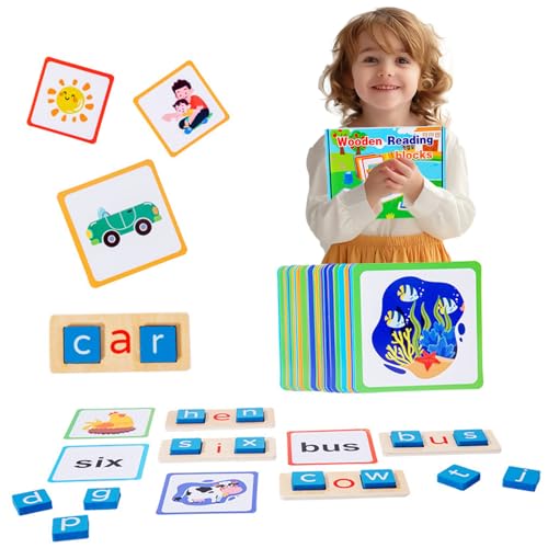 Rechtschreibspiele für Kinder im Alter von 3 bis 5 Jahren, hölzerne Kinder Rechtschreibspiele, Alphabet Rechtschreibung Lesen Flash-Karten, Montessori Matching Letter-Spiel, Eltern-Kind-Interaktionss von Hemore