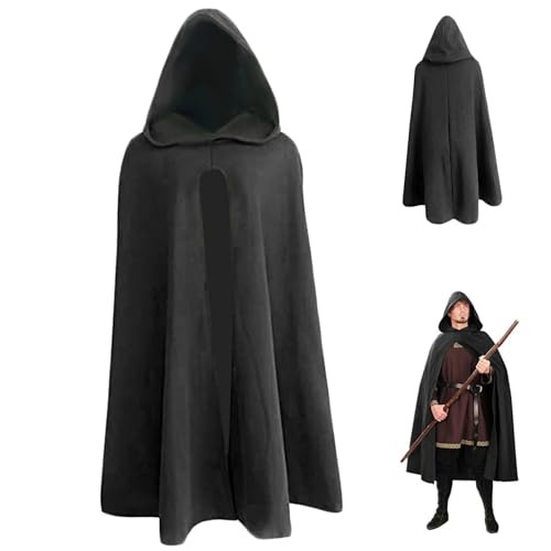 Renaissance -Kapuze, Polyester mittelalterlicher Kostüm Umhang mit Kapuze, Retro Pullover Halloween Kostüm für Hobbit Viking Cosplay (M, Länge: 101 cm) von Hemore