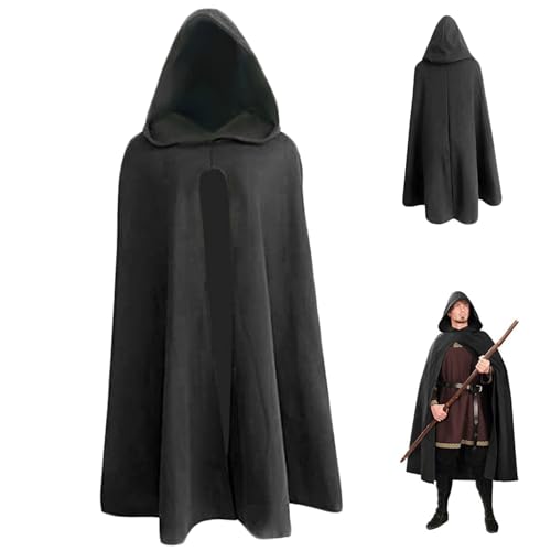 Renaissance -Kapuze -Kap, Polyester mittelalterlicher Kostüm Umhang mit Motorhaube, Retro Pullover Halloween Kostüm für Hobbit Viking Cosplay (s, Länge: 100 cm) von Hemore