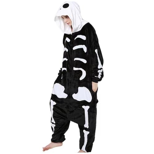 Skelettkostüm für Erwachsene, Unisex Cosy Cused Hooded Overall, weiches Skelett-Pyjama, Skelettbodysuit für Halloween-Party (Höhe: 180-186 cm) von Hemore