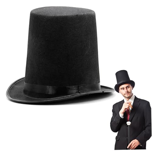 Top -Hut Tall Black Top Hut Nicht gewebte Stoff Top -Hüte für Männer formelle Magier Hut Showman Party Hats für Butler Neuheit Halloween Kostümzubehör, Top -Hüte für Männer, schwarzer Top -Hut von Hemore