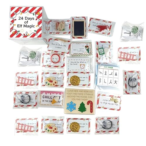 Hemousy Elfen-Set 24 Tage Weihnachten | 24 Days of ElfMagic Kit – Kit mit lustigen Aktivitäten, Requisiten, Elfen-Kits, 24-Tage-Weihnachts-Countdown für Freunde und Familie von Hemousy