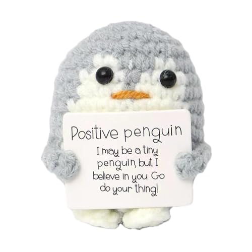 Hemousy Positive, Positive Pinguin Geschenke, emotionale Unterstützung, Häkelgeschenke – gehäkelte Pinguin-Puppe mit positiver Karte, lustiger gestrickter positiver Pinguin für die Inneneinrichtung von Hemousy