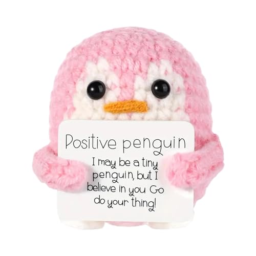 Hemousy Positive, Positive Pinguin Geschenke, emotionale Unterstützung, Häkelgeschenke – gehäkelte Pinguin-Puppe mit positiver Karte, lustiger gestrickter positiver Pinguin für die Inneneinrichtung von Hemousy