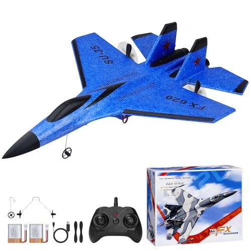 Henakmsl RC Flugzeug 2CH Ferngesteuerter SU35 Kämpfer 2.4GHz RC Flugzeug RTF für Anfänger, Kinder und Erwachsene, FX620 Flugzeug Spielzeug mit Farbigen Lichtern USB-Aufladung Blau von Henakmsl