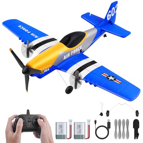 Henakmsl RC Flugzeug, 3 Kanal 2.4GHz RC Flugzeug P51D Mustang Fighter Spielzeug mit 2 Batterien, Ferngesteuertes Flugzeug, Einfach zu Fliegen für Anfänger Erwachsene Kinder von Henakmsl