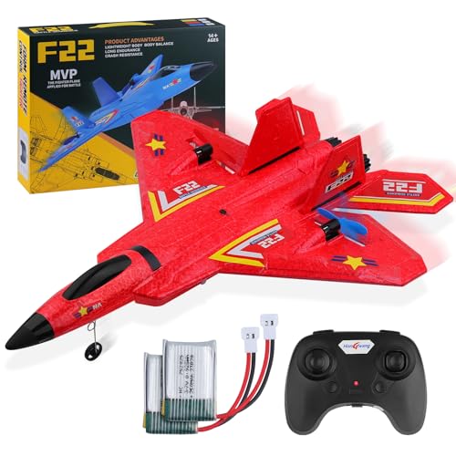 Henakmsl RC Flugzeug 3CH Ferngesteuerter Kämpfer 2.4GHz RC Flugzeug RTF für Anfänger, Kinder und Erwachsene, FX22 Flugzeug Spielzeug mit Farbigen LED-Leuchten USB-Aufladung Red von Henakmsl