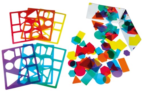 Henbea 1102 Formen Kaleidoskop, Doppelspiegel für Kinder mit 6 transluzenten Schablonen für Montessori-Lichttisch, 60 geometrische Figuren mit Buchspiegel, 6, Mehrfarbig von Henbea