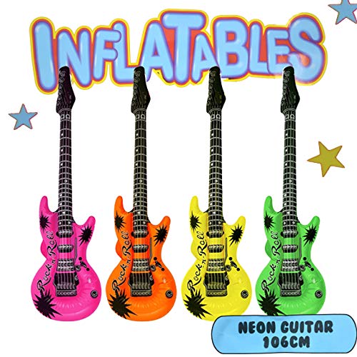 Henbrandt the Harlequin Brand Aufblasbare Gitarre Luftgitarre 3er Set Neon Bunt ca.106 cm Rock Party Deko von Henbrandt the Harlequin Brand