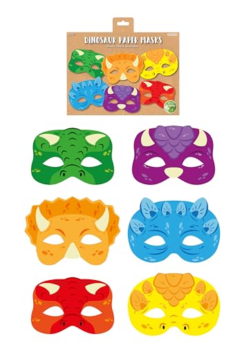 HENBRANDT 12 x Dinosaurier-Papier-Party-Masken für Kinder, Dino-Gesichtsmasken, Kostüm, Kindergeburtstag, Beutelfüller, Partygeschenke, Dinos für Jungen und Mädchen von Henbrandt