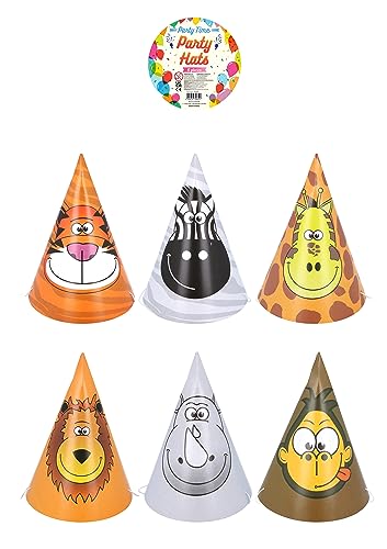 HENBRANDT 6 Stück Kinder Dschungel Tier Kegel Party Hüte DIY Partyzubehör Partyzubehör Partyzubehör Dreieck Kegel Hut Party Pack Familie Geburtstag Dschungel Party Hüte für Kinder von Henbrandt