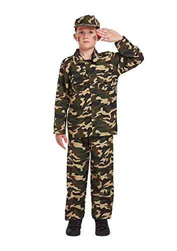 HENBRANDT Kinder Armee Junge Soldat Kostüm Militär Camouflage Uniform Dschungel Krieg Größe L Alter 10-12 Jahre Halloween Verkleidung für Jungen Soldat Outfit für Kinder von Henbrandt