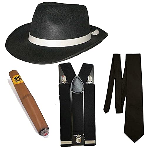 Henbrandt Gangster-Kostüm Herren - Hut/Krawatte/Hosenträger/Zigarre - 20er Jahre - Schwarz Henbrandt Gangster-Kostüm Herren - Hut/Krawatte/Hosenträger/Zigarre - 20er Jahre - Schwarz von Henbrandt