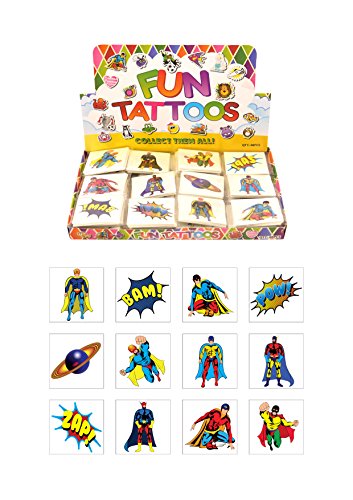 Henbrandt temporäre Tattoo 's – Superhero 12 x 12 packs = 144 Mehrfarbig von Henbrandt