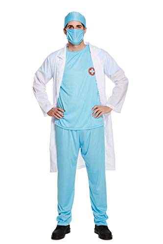 Herren Doktor Scrubs Maskenkostüm mit Mantel, Maske & Hut von Henbrandt