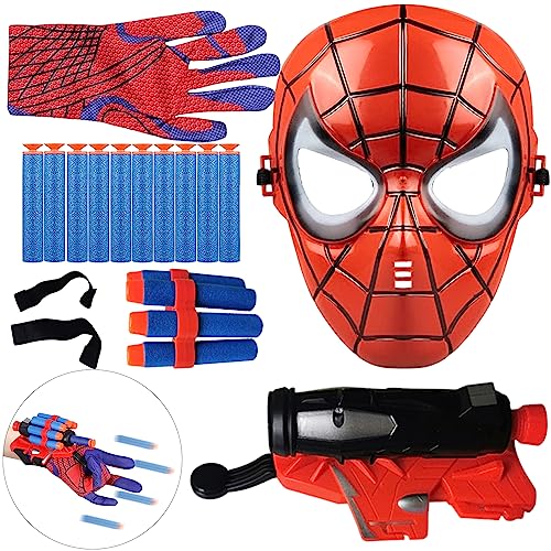 Spider Launcher Handschuh 1 Kinder Maske 1 Launcher Spielzeug Super Spider Cosplay Handschuh Lustiges Pädagogische Lernspielzeug für Kinder mit Maske Spider Held Launcher für Jungen Kinder Geschenk von Hendpock