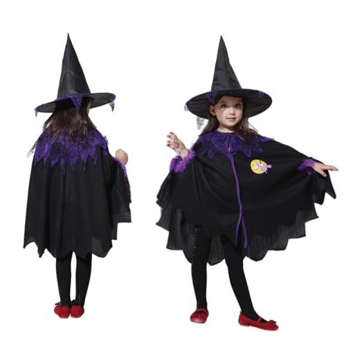 HexenkostüM MäDchen,Haloween KostüM Kinder,Hexen Umhang Kinder,HexenkostüM Kinder,Halloween KostüM Kinder MäDchen FüR Halloween Karneval Cosplay Party,Geeignet FüR 3-4 Jahre 120cm. von HenfuME