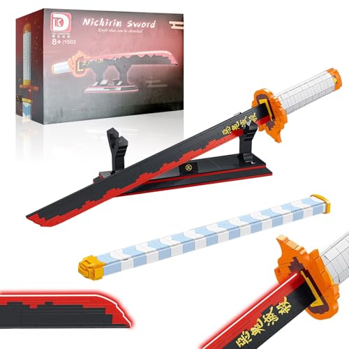 HRS Demon Slayer Schwert Kompatibel mit Ideas Sets, 37 Zoll Rengoku Kyoujurou Katana Cosplay deko Geschenk für Erwachsene Jungen Klemmbausteine mit Halterung und Scheide(790 Teile) von Hengrongshen