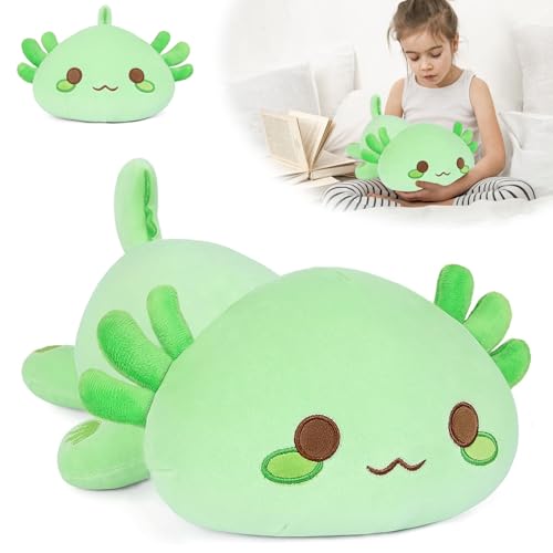 Hengrongshen Axolotl Plüschtier, Axolotl Stofftier Grün, Kawaii Salamander Plüsch, Axolotl Super Soft Cartoon Wurf Kissen, Gefüllte Tiere Spielzeug Geschenk für Kinder Mädchen Jungen von Hengrongshen