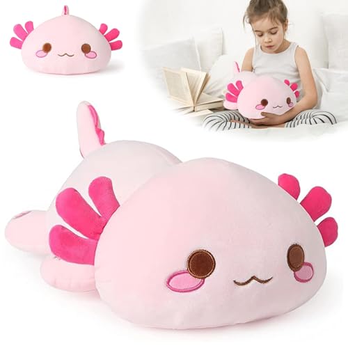 Hengrongshen Axolotl Plüschtier, Axolotl Stofftier Rosa, Kawaii Salamander Plüsch, Axolotl Super Soft Cartoon Wurf Kissen, Gefüllte Tiere Spielzeug Geschenk für Kinder Mädchen Jungen von Hengrongshen