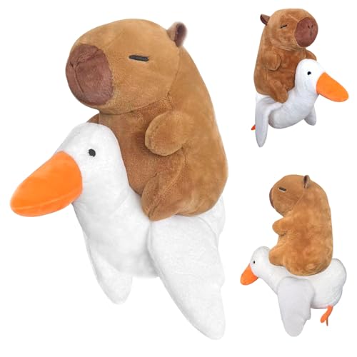 Hengrongshen Capybara Kuscheltier, Gans Kuscheltier, 35 cm Gans Capybara Kuscheltier, Dehnbare Capybara Reiten Gans Form, Capybara Plüschtier für Kinder und Kuscheltierliebhaber Geschenk von Hengrongshen