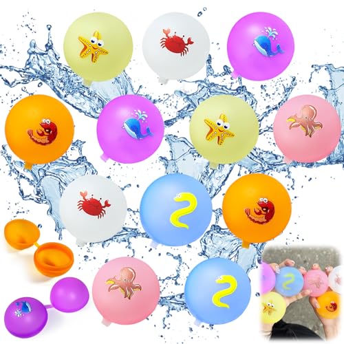 Hengrongshen Wasserbomben Wiederverwendbar,12PCS Wiederverwendbar Wiederverwendbare Wasserbomben,Wasserball,Bubble Ball,Wasserbälle,Wasserbomben Selbstschließend Geeignet für Erwachsene und Kinder von Hengrongshen