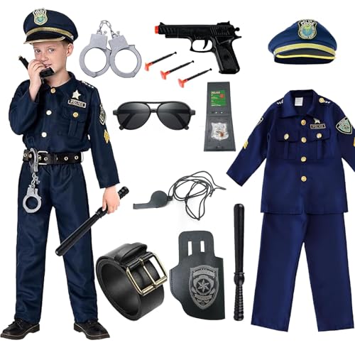 Hengrongshen Polizei Kostüm Kinder Polizei Set mit Polizeimütze Handschellen Halfter Trillerpfeife, Polizei Spielzeug für Jungen Halloween Spielzeug Kinder Karneval Cosplay für 2 bis 4 Jahre von Hengrongshen