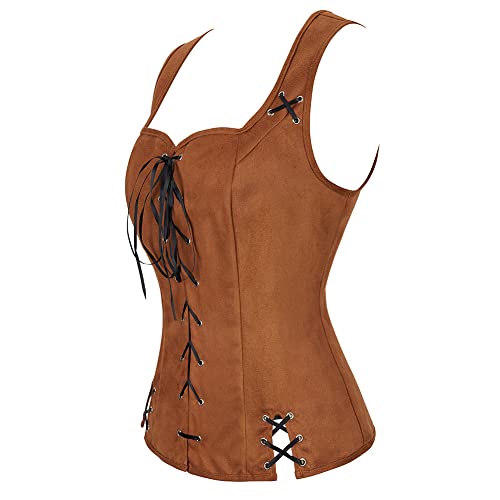 Hengzhifeng Pirate Weste Damen Renaissance Costume Karneval Steampunk wikinger Kostüm (EU 34-36,Braun) von Hengzhifeng