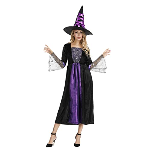 Hengzhifeng Hexe Kostüm Damen Witcher Halloween Fasching Karnevalskostüm (Large, Lila) von Hengzhifeng